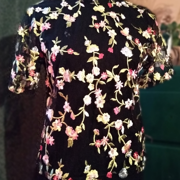 Floral Embroidered Black Sheer Top - Picture 2 of 2